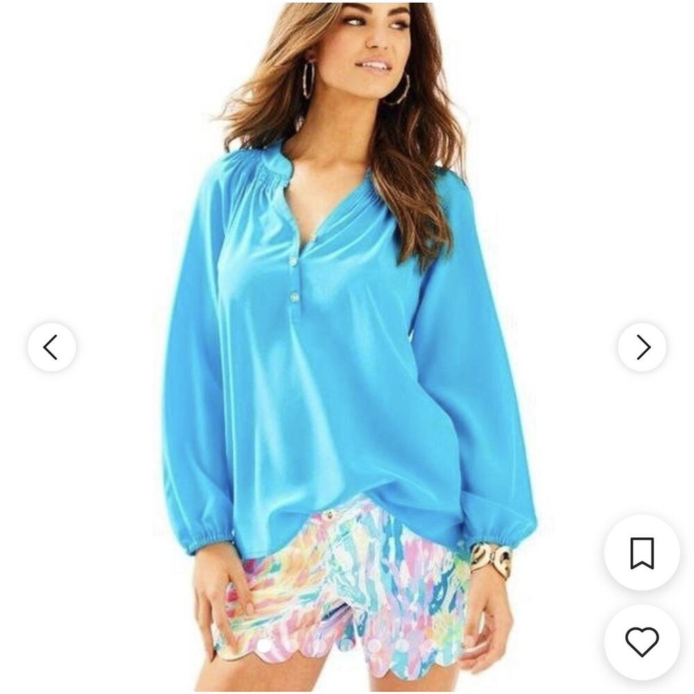Lilly Pulitzer Women Elsa Silk Top In Tropical Turquoise Preppy Coastal Size XS